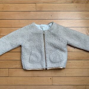 Anais & i cream lightweight shearling baby jacket with gold trim in 18 m
